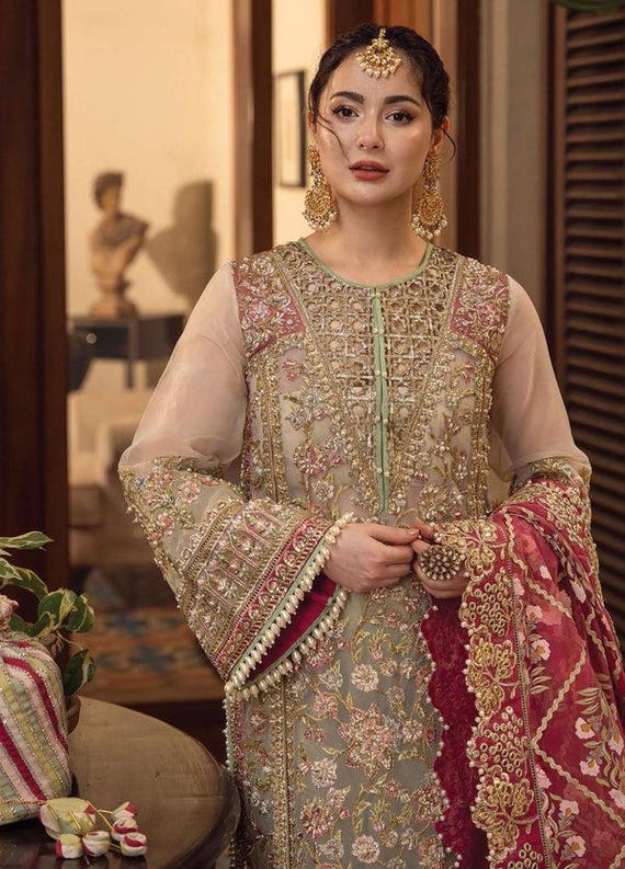 Salwar Kameez Embroidered brown Suit - Eid Dress, Worldwide Free Shipment USA UK CA