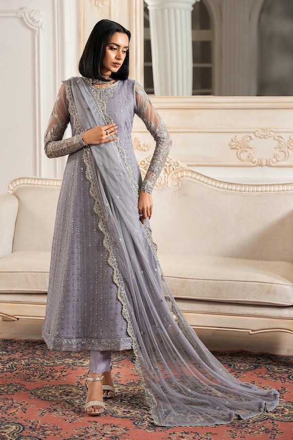 Salwar Kameez Embroidered Grey Suit - Eid Dress, Worldwide Free Shipment  USA UK CA - Etsy UK