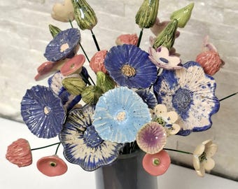Handgjord glaserad keramik, 15 st. Blombukett, Unik heminredning