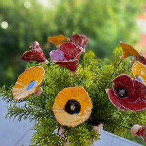 Handmade Yellow Poppy Floral Arrangement: Rustic Faux Flower Bouquet