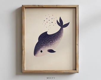Whale Nursery Wall Art - Printable Ocean Theme, Kids Room Decor, Blue Whale Illustration, Under the Sea Poster, Coastal Nursery Art 487