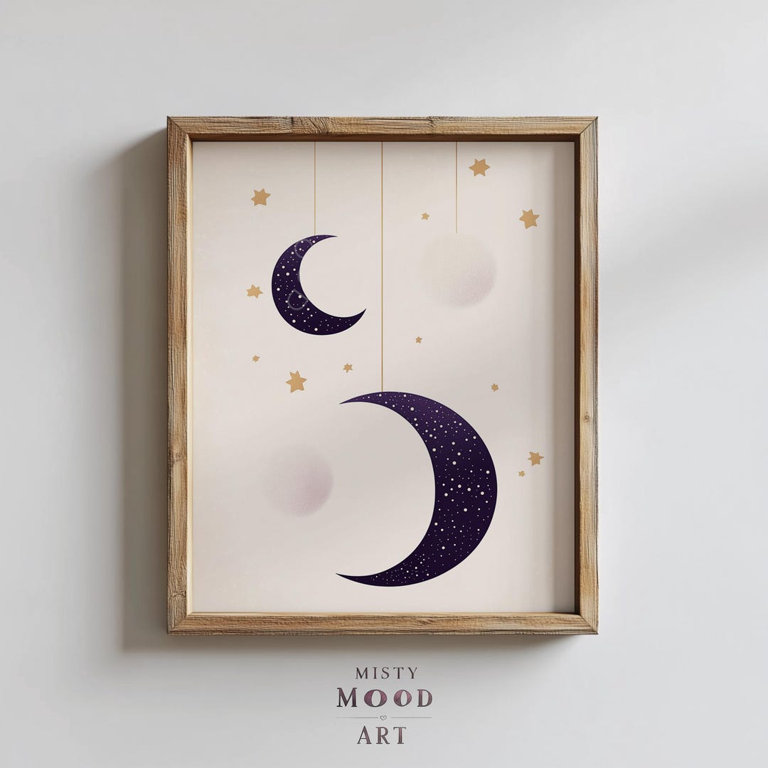 Nursery Moon and Stars Printable Wall Art - Cozy Night Sky Decor ...