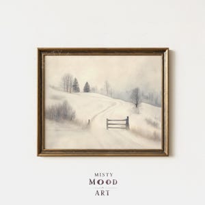 Rustic Winter Landscape Printable Art - Winding Lane in Snow, Moody Cottagecore Decor, Vintage Winter Scene Painting, Wall Art Print 365