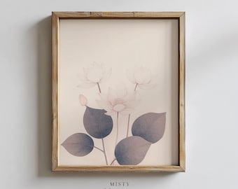 Akvarell lotusblommaillustration - Vintage bläcktvättad botanisk konst, minimalistisk zenväggdekor, lugnt utskrivbart konstverk i Cottagecore 277
