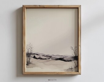 Abstract Ink Wash Landscape - Printable Watercolor Wall Art, Rustic Minimalist Decor, Earthy Tones, Neutral Home Aesthetic Art 319