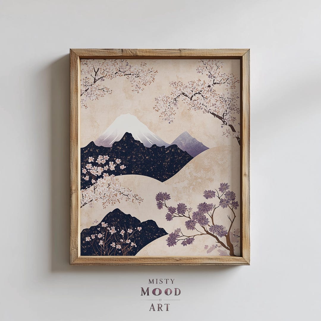 Vintage Japanese Landscape Art Print - Serene Watercolor Mountain ...