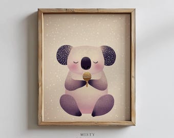 Cute Koala with Ice Cream Printable - Adorable Nursery Wall Art, Kids Room Decor, Playful Animal Illustration, Sweet Baby Room Artwork 452