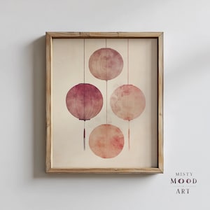 Asian Lantern Wall Art Printable - Vintage Hanging Paper Lanterns Print, Minimalist Oriental Decor, Rustic Boho Home Digital Download 14