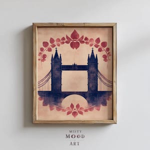 Watercolor London Bridge Illustration - Printable Ink Wash Art, Rustic Tower Bridge Decor, Cute Wall Art for Nursery or Home Design 219