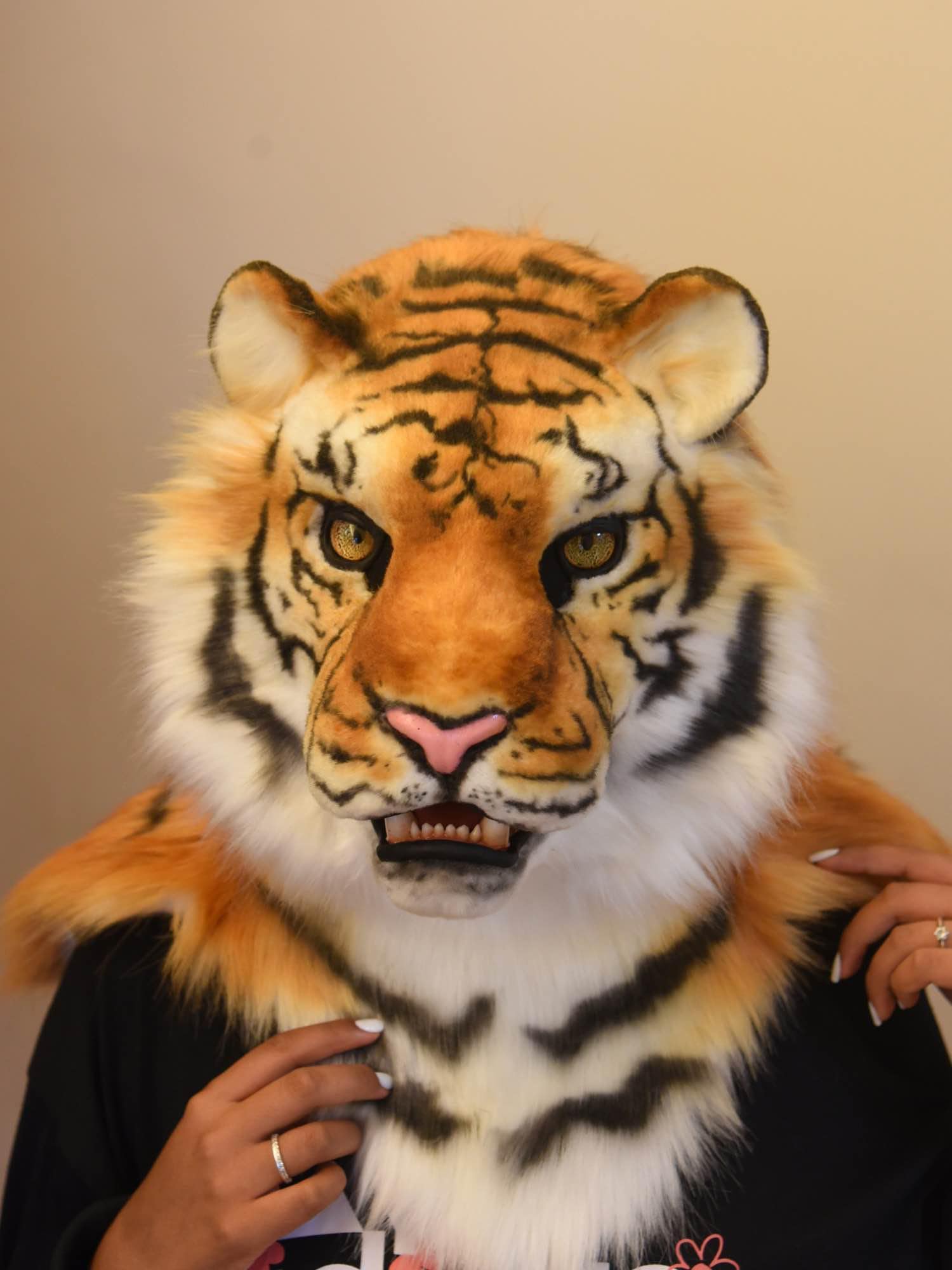リアルなトラの着ぐるみヘッド - 可動式顎の獣マスク（コスプレ