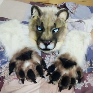 Realistic Mountain Lion Fursuit Head | Handmade Lion Fursuit Hat for Cosplay | Halloween Animal Mask | Furry Half Face Costume Headpiece