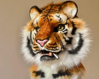 Handmade Tiger Cosplay Mask – Realistic Animal Head for Costume