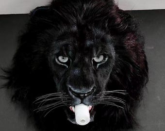 Realistic Lion Fursuit Head – Movable Jaw Lion Mask, Custom Handcrafted Costume Head, Animal Cosplay Mask for Adults
