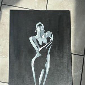 Abstract Female Silhouette Painting | 16x20 Inch Acrylic Paint on Canvas | Minimalist Black and White Wall Art