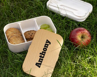Personalized Name Bento Lunch Box | Wooden Lid, Custom Engraved