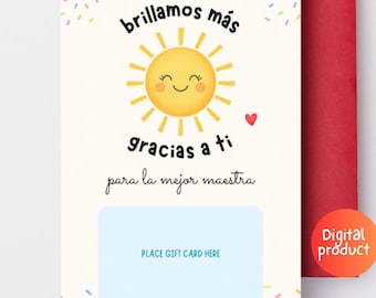 Portatarjetas de regalo para profesores de español, imprimible, regalo de agradecimiento para el Día del Maestro, descarga instantánea, PDF, PNG, digital en español
