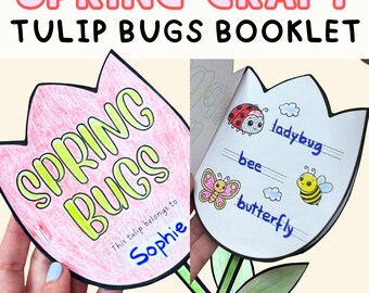 Spring Craft for Kids Tulip Coloring Book Bugs Insects Craftivity Printable Educational Activity Flower Kindergarten Project Print at home