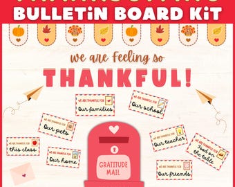 Thanksgiving Bulletin Board kit Gratitude Display for October November classroom decoration door hallway display Craft School Printable ESL