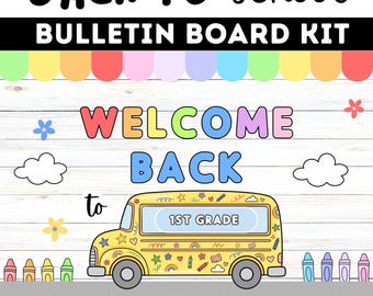 Willkommen zurück in der Schule! Pinnwand-Set „Regenbogenbus“ für das Klassenzimmer (bearbeitbare PDF-Datei)
