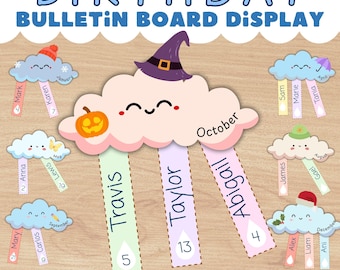 Rainbow Birthday Chart Classroom Decor: Printable Bulletin Board (PDF Digital + Spanish Version