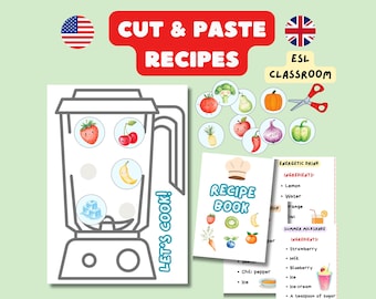 Atividade de frutas e vegetais para crianças, associações de terapia da fala, livro de receitas, dramatização em inglês, categorização de alimentos, vocabulário em inglês como segunda língua (PDF)