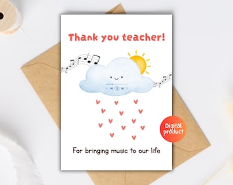 Karte für Musiklehrer Danke Wertschätzung Printable Privat oder Schule Lehrer Tag Musikunterricht Schule Instant Download PDF Digital