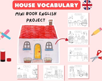 Mini House Booklet Printable Learn Rooms and Objects in the House in English ESL Vocabulary Activity for Kids | PDF low prep Classroom Decor