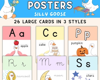 Alphabet Posters Silly Goose : Pastel Classroom ABC Flashcards Large Cards (Instant PDF Download)