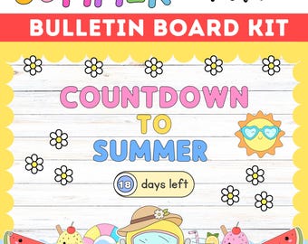 Countdown bis zum Sommer Bulletin Board Kit Ideen Mai Juni Ende des Jahres Klassenzimmer Dekoration Tür Retro Printable Vorschule + Spanisch PDF Boards