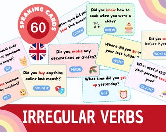 Past Simple Speaking Cards 60 ESL Conversation Prompts Irregular Verbs Lesson A2 B1 Printable PDF Grammar Game English ESOL Class Resource