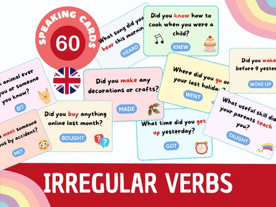 Past Simple Speaking Cards 60 ESL Conversation Prompts Irregular Verbs Lesson A2 B1 Printable PDF Grammar Game English ESOL Class Resource