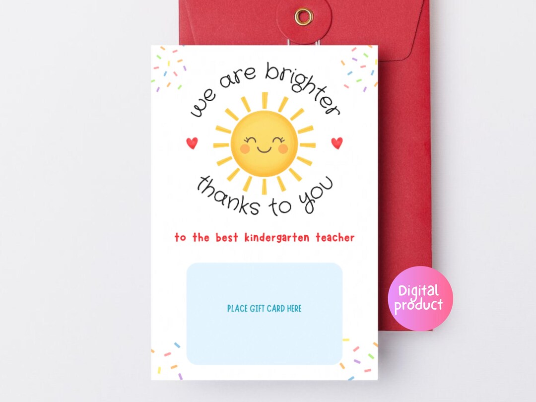 Kindergarten Teacher Gift Card Holder Printable Teachers Day Thank You ...