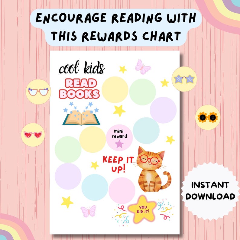 Printable Reading Rewards Chart: Kids Reading Habit Tracker (PDF ...