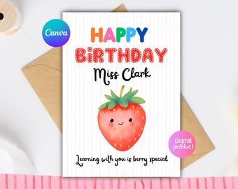 Lehrer Geburtstagskarte druckbare Lehrer Geschenk alles Gute zum Geburtstag Sofortiger Download Bearbeitbar auf Canva anpassbare PDF aus der Klasse