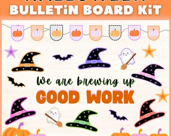 Halloween Bulletin Board Kit | Classroom Decor | Witch Hats, Pumpkins, Ghosts, Bats, Borders & Banners | Printable Set Teachers Display