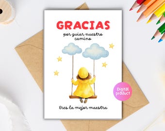 Spanish Teacher Thank You Card en español Print at home Appreciation Day Printable School from class Gracias Maestra Profesora Download