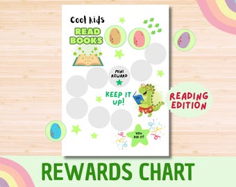 Dinosaurier Lese Belohnungstabelle: Kinder Lese Gewohnheit Tracker (PDF zum ausdrucken)