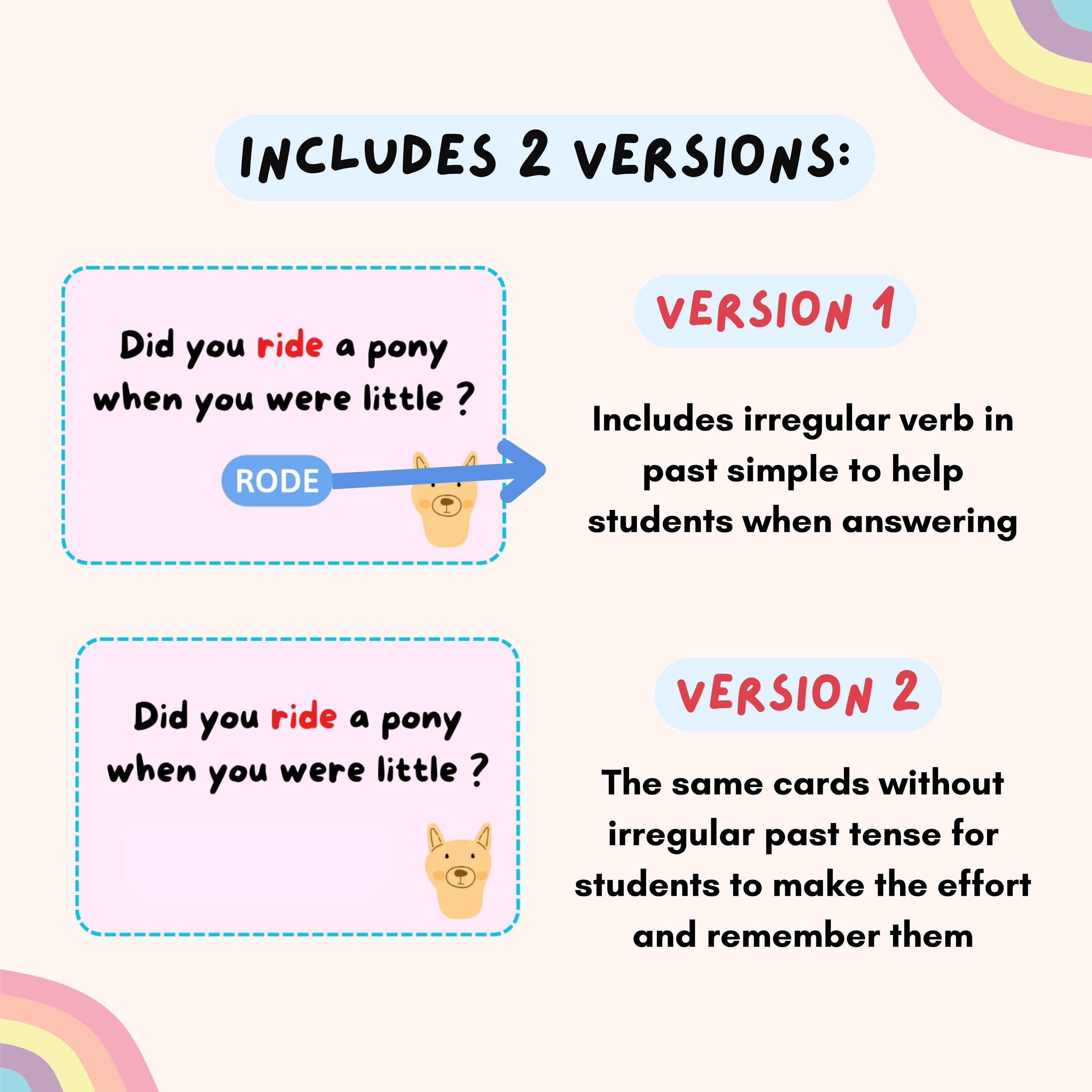 Past Simple Speaking Cards 60 ESL Conversation Prompts Irregular Verbs ...