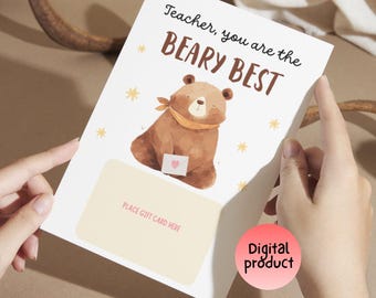 Lehrer Geschenk Kartenhalter Weihnachten oder Anerkennung Druckbare Lehrer Tag Dankeschön Geschenk Sofortiger Download PDF Digital Kindergarten