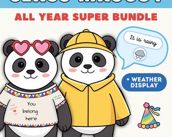 Panda-Klassenmaskottchen-Paket | Ideen für die Klassenzimmer-Pinnwand | Bären-Kostüme | Wetteranzeige | Druckbare PDF-Vorlage für den Schulstart