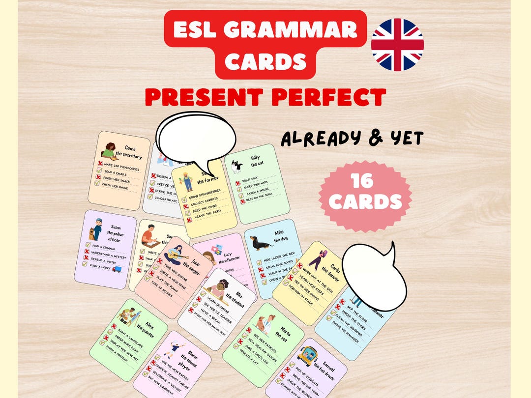 Present Perfect Grammar Cards PDF ESL Activity Already &amp; yet A2–B2 ...