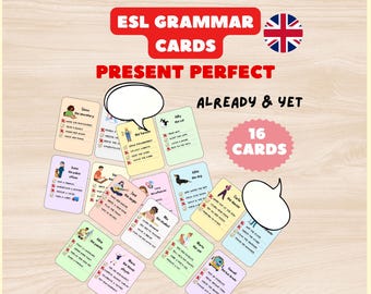 Present Perfect Grammar Cards PDF ESL Activity Already & Yet A2–B2 Speaking Writing Game Irregular Verbs Printable Teens Adults Ice Breaker
