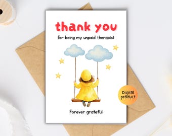 Danke Freund Karte zum Ausdrucken Lustig Special Beste Freunde Danke, dass du mein unbezahlter Therapeut bist Sofortiger Download PDF Druck zu Hause