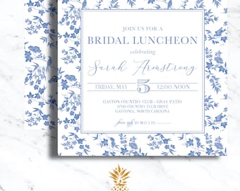 Grand Millenial Chinoiserie Dainty Floral Party Invitation for Bridal Showers, Birthdays, Garden Party, Baptism
