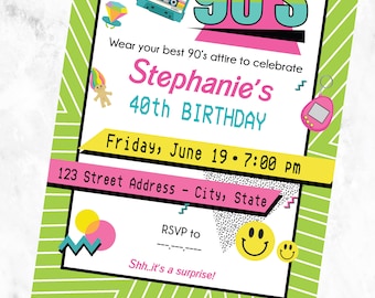 Fun Retro 90s Theme Throwback Adult Birthday Invitation