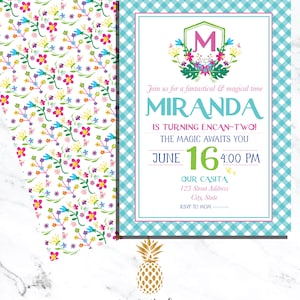 Encanto Inspired Preppy Monogrammed Classic Birthday Theme with Florals and Gingham