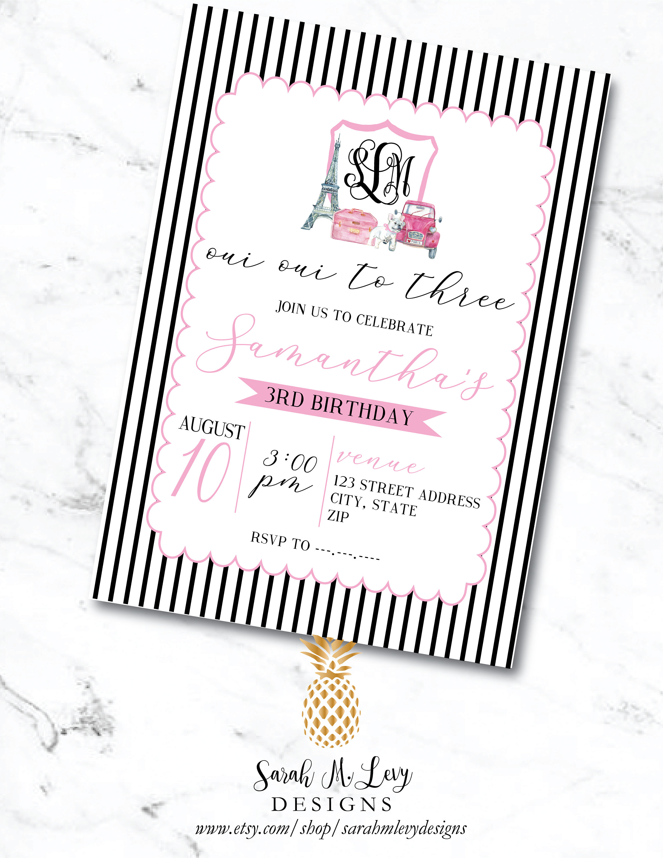 French Theme Oui Oui I'm 3 / Bonjour to Four 4th Birthday