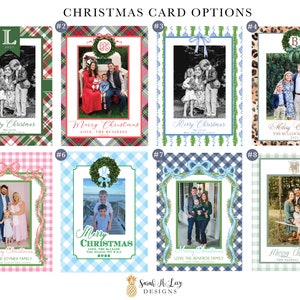 Family Photo Christmas Card with Preppy Watercolor Monograms or Crests, Animal Print, Ginghams, Chinoiserie prints or stripes - Digital File