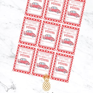 Printable Digital Valentine Tags Watercolor Car with Gingham