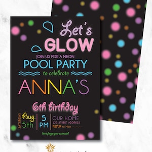 Neon Glow Pool Party Summer Night Invitation